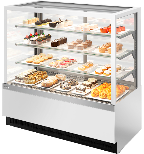 Витрина кондитерская Chilz Vete Kub Lux 90 белый глянец/шлифованная нержавейка