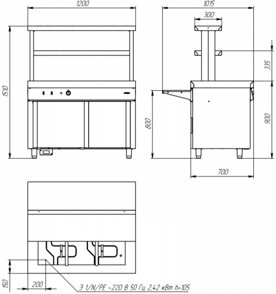 Мармит вторых блюд Atesy Ривьера М2-1200-02-ПО (с отверстием под полку)