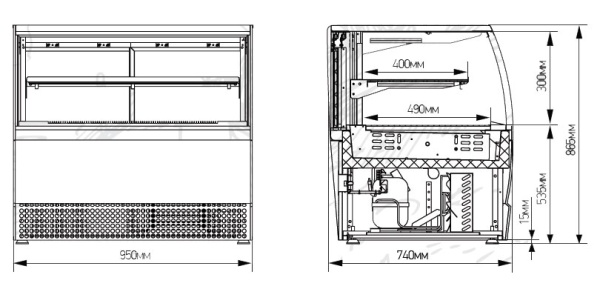 Витрина кондитерская Марихолодмаш Veneto VSk-0,95 (крашенная)