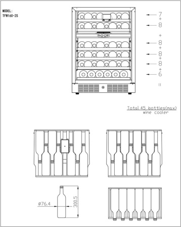 Двухзонный винный шкаф Tefcold TFW200-2F дверь без рамы