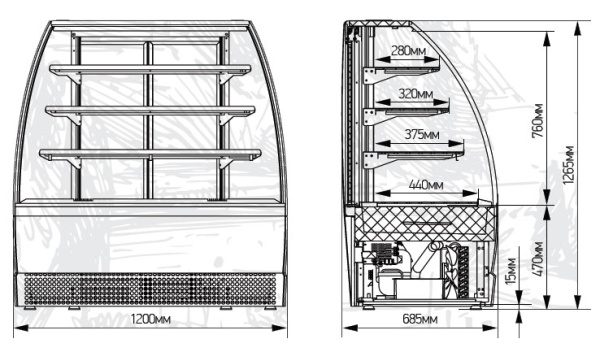 Витрина кондитерская Марихолодмаш Veneto VS-UN (крашенная)